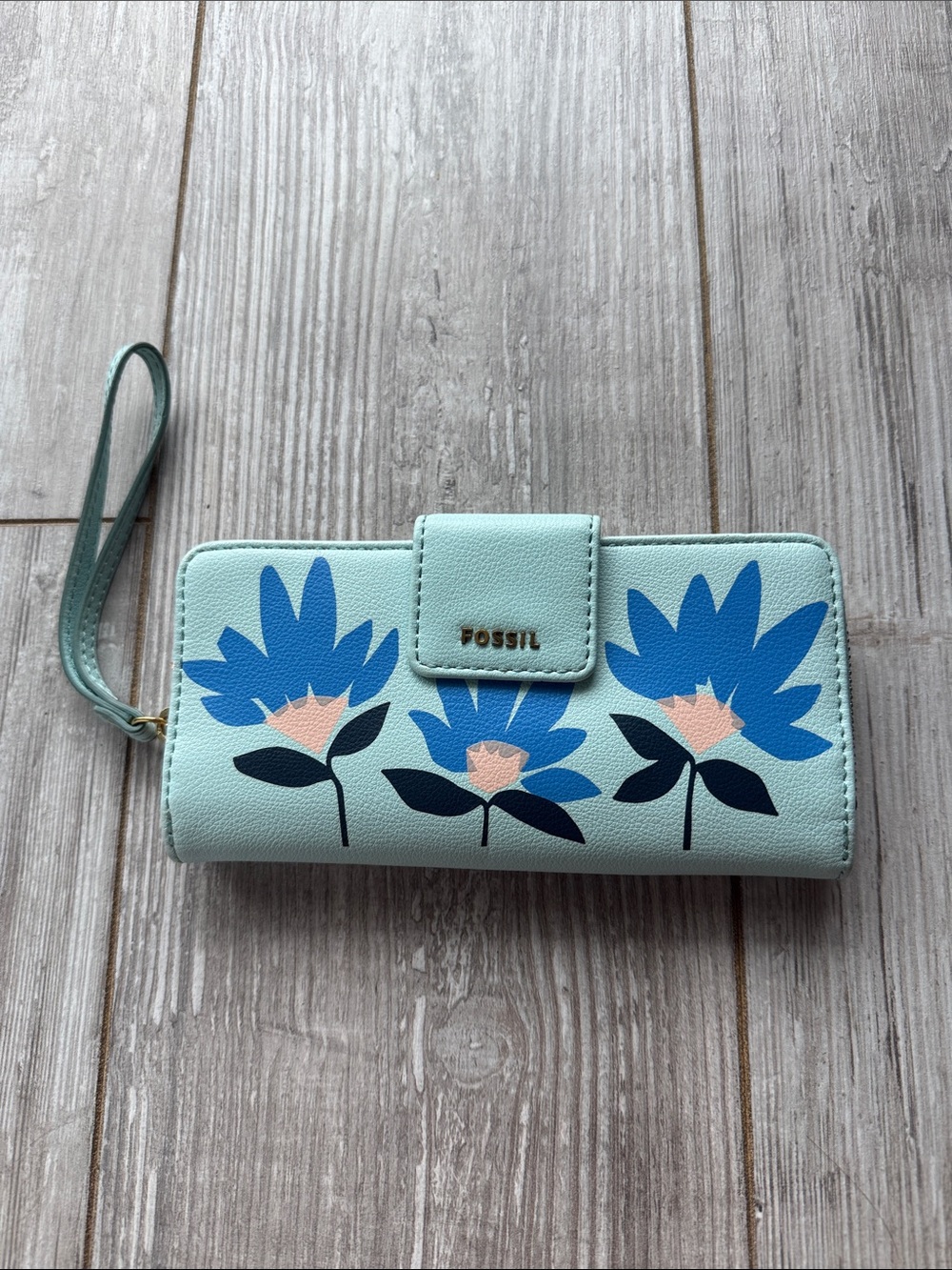 Fossil light blue Wristlet Wallet Fold Open